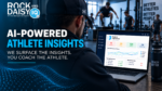 Promotional banner showing a trainer in a gym analyzing AI-powered athlete insights on a laptop screen with athletes training in the background.
